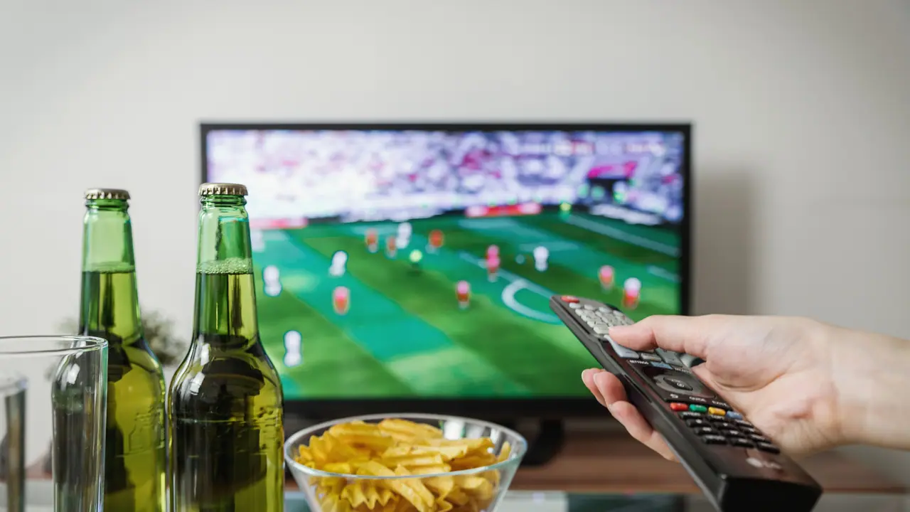 Live soccer match on a TV screen for qwevo tv sports streaming