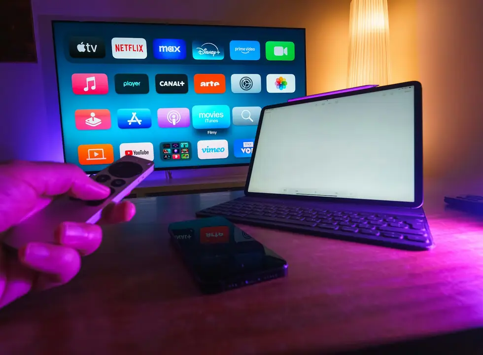 Smart TV showing streaming apps for IPTV entertainment
